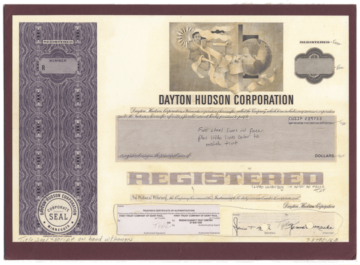 Working Proof from Dayton Hudson Corporation for the company's Registered Bonds