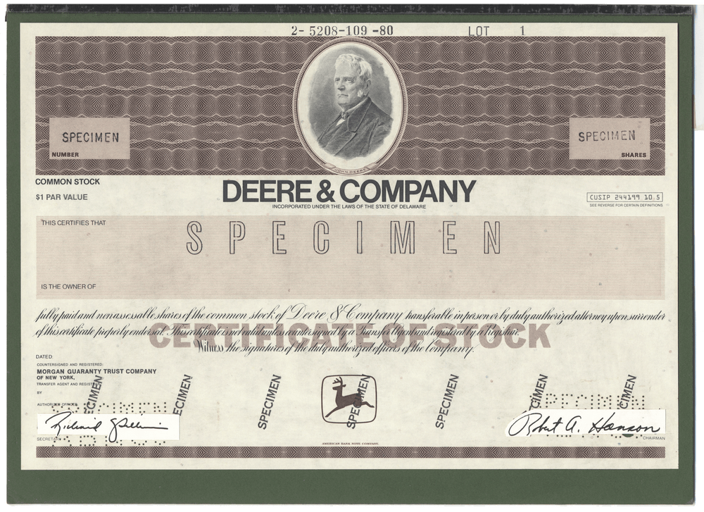 Rare DEERE & COMPANY Working Proof for Common Stock