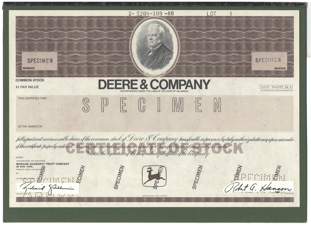 Rare DEERE & COMPANY Working Proof for Common Stock