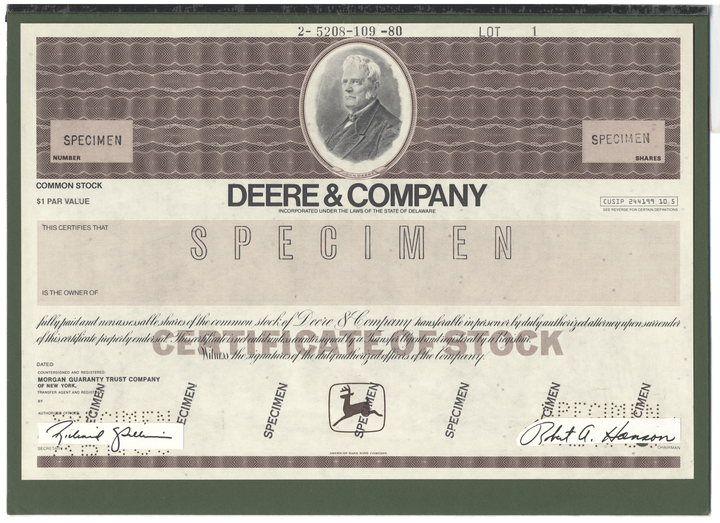 Rare DEERE & COMPANY Working Proof for Common Stock
