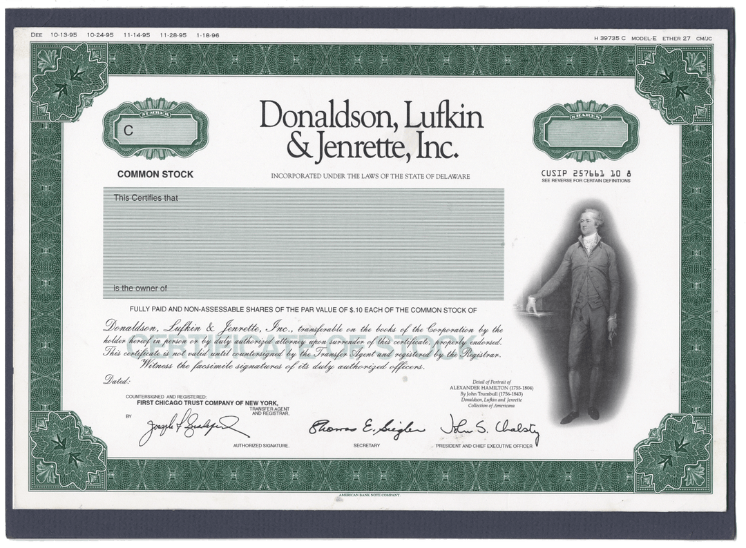 Rare Donaldson, Lufkin & Jenrette, Inc. working proof