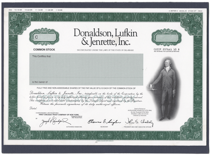 Rare Donaldson, Lufkin & Jenrette, Inc. working proof