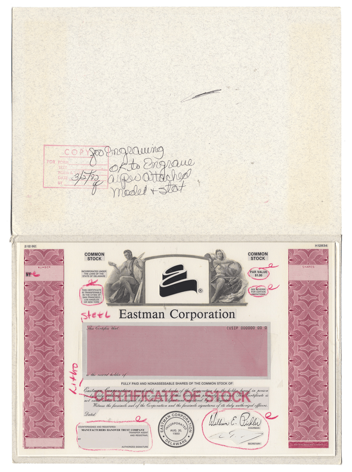 Working Proof from the Eastman Corporation for the company's Common Stock