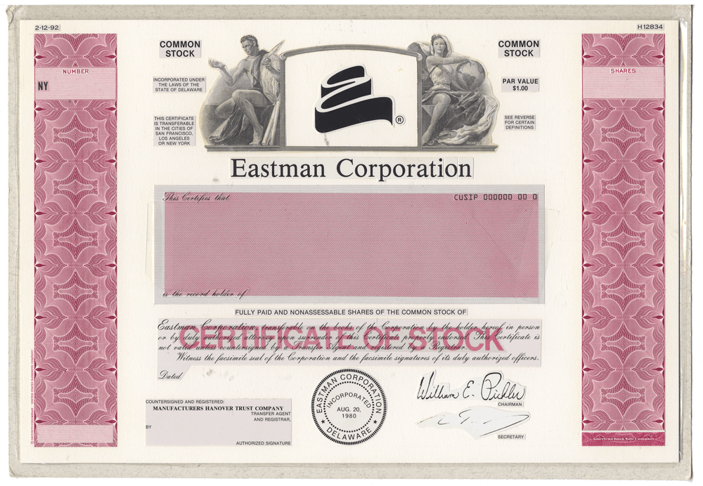Working Proof from the Eastman Corporation for the company's Common Stock