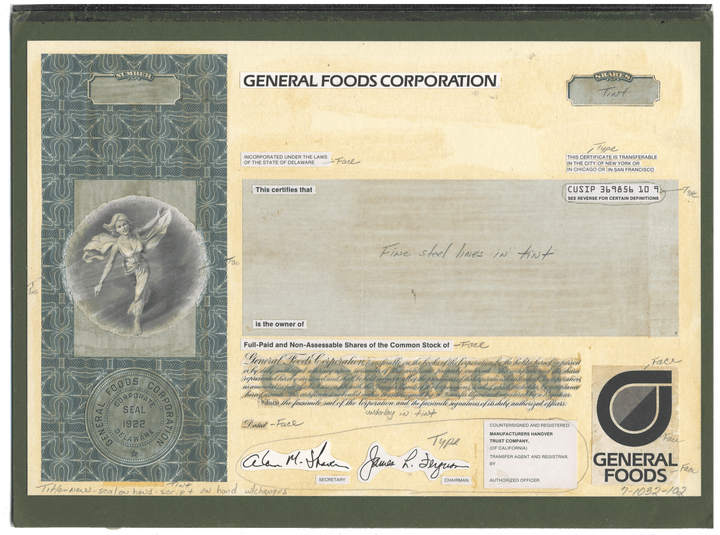 Working Proof from General Foods for the company's Common Stock