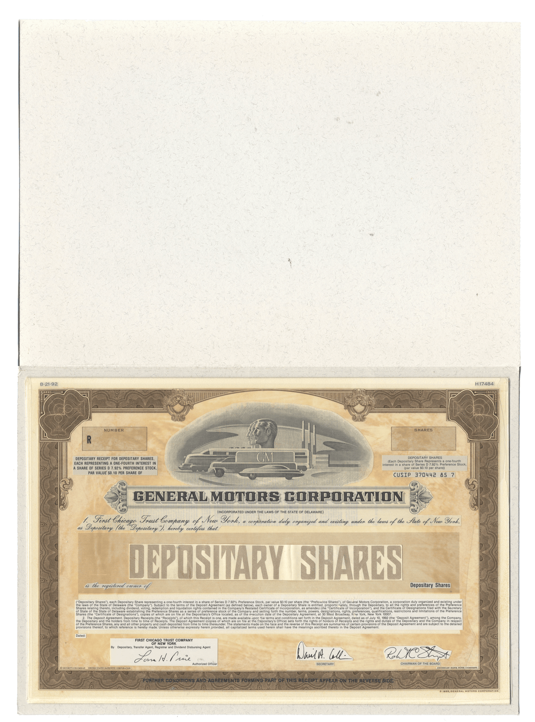 Working Proof from General Motors of the company's Depositary Shares