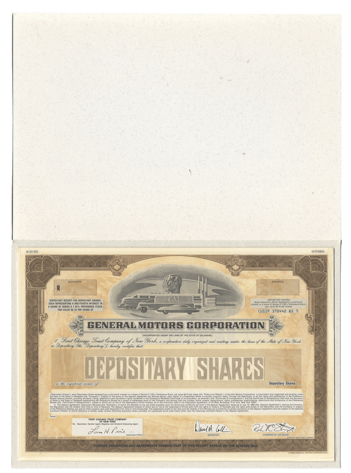 Working Proof from General Motors of the company's Depositary Shares