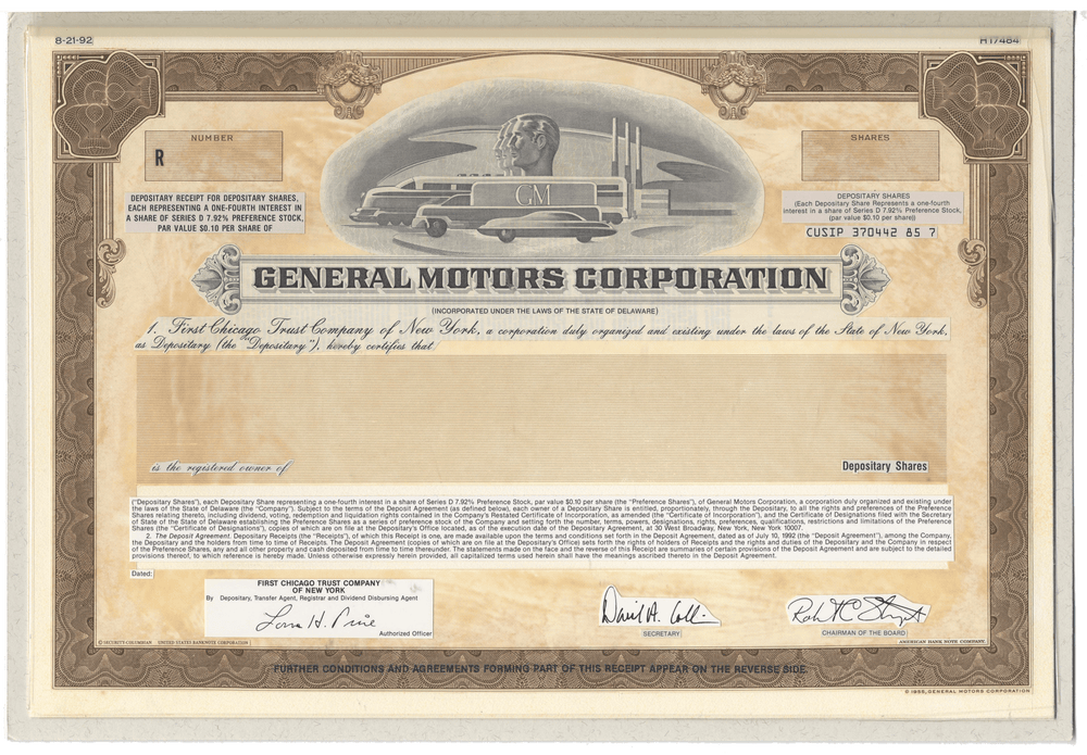 Working Proof from General Motors of the company's Depositary Shares