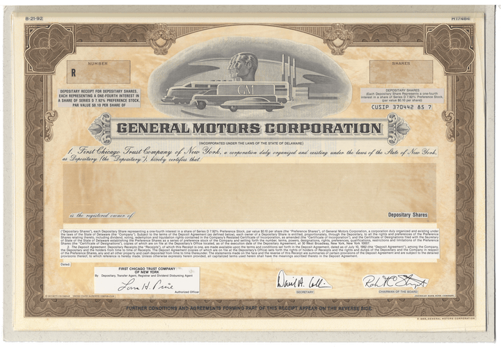 Working Proof from General Motors of the company's Depositary Shares