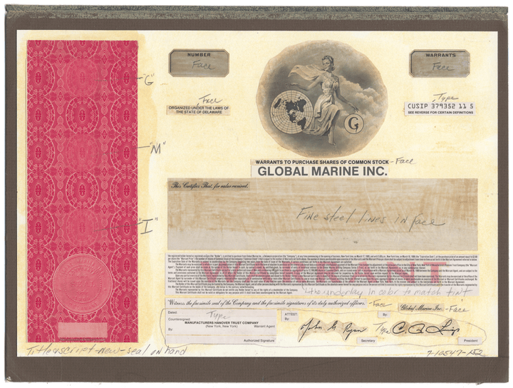 Working Proof from Global Marine for the company's Common Stock