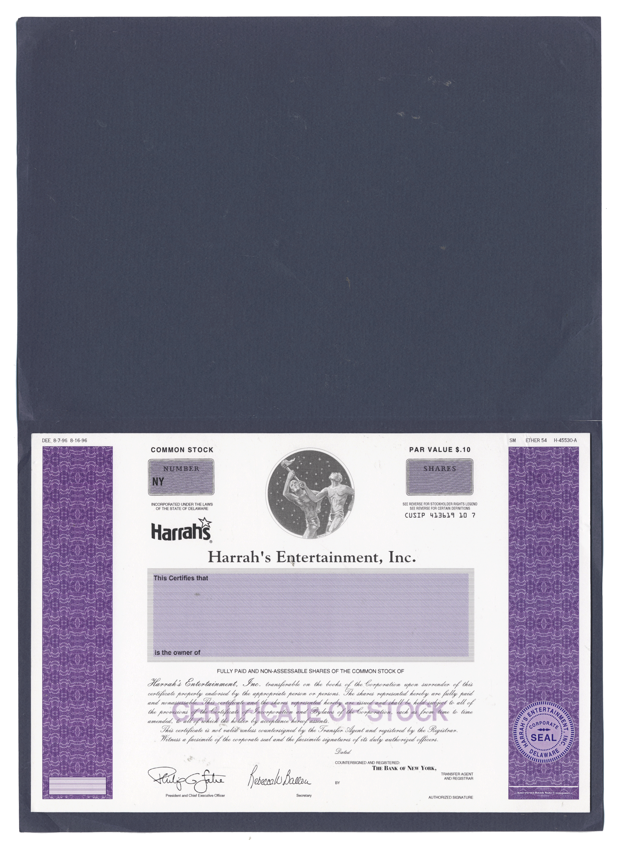 Final Proof from Harrah's Entertainment for the company's Common Stock