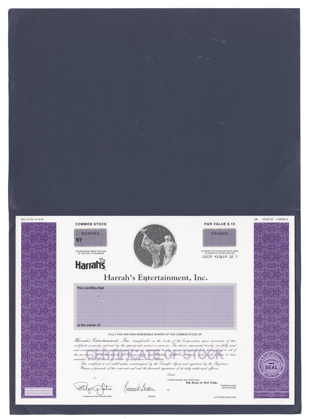 Final Proof from Harrah's Entertainment for the company's Common Stock