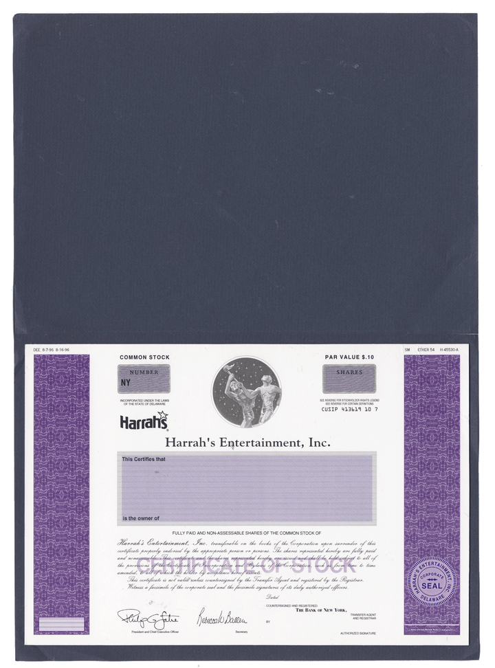 Final Proof from Harrah's Entertainment for the company's Common Stock