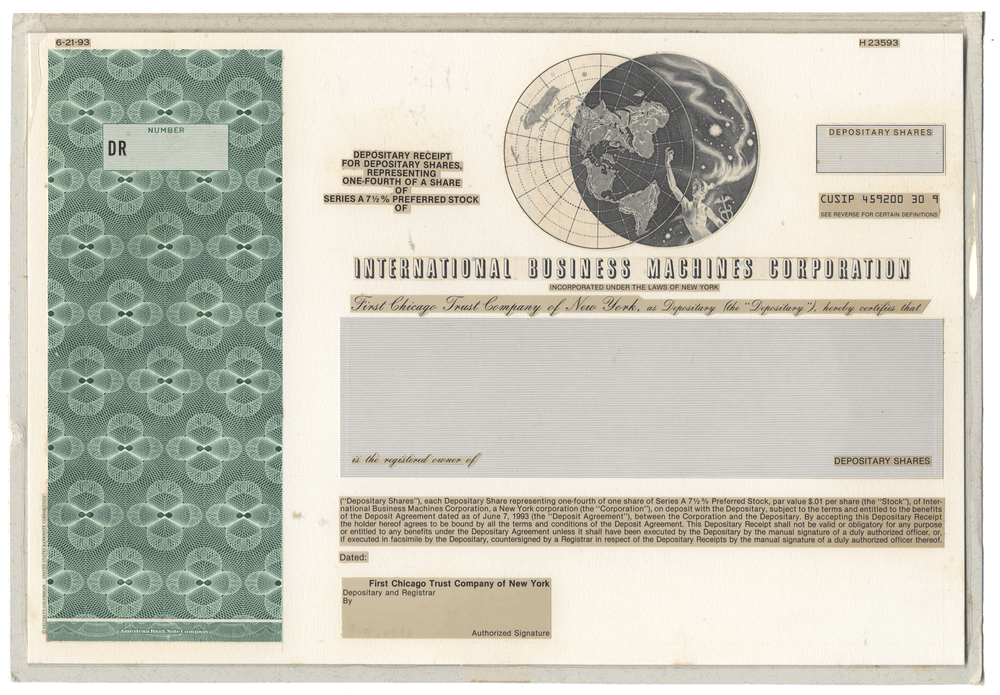 Very Rare INTERNATIONAL BUSINESS MACHINES (IBM) Working Proof for the company 's depositary shares
