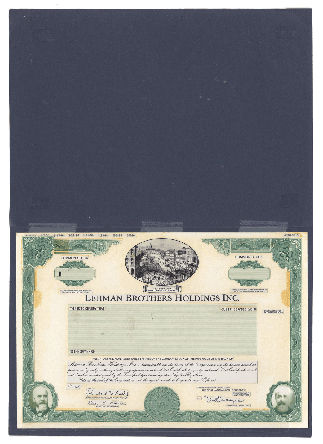 Working Proof from Lehman Brothers for the company's Common Stock