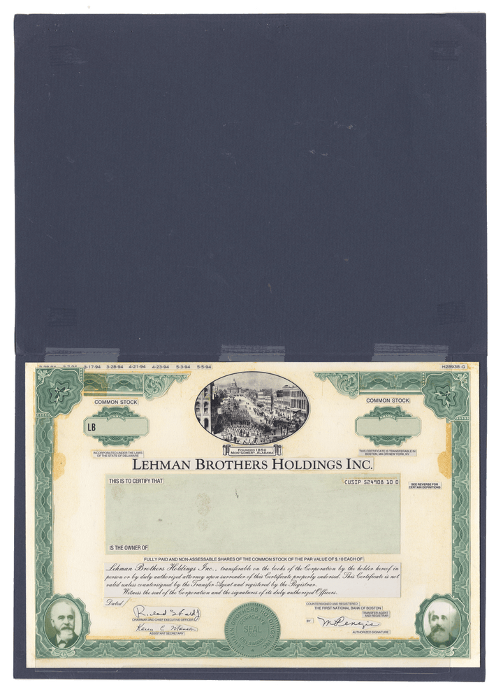 Working Proof from Lehman Brothers for the company's Common Stock