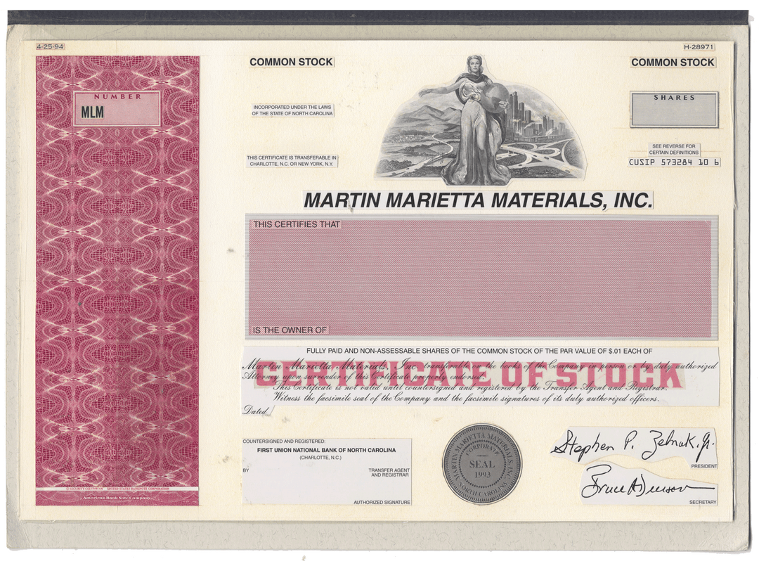 Working Proof from Martin Marietta Materials for the company's Common Stock