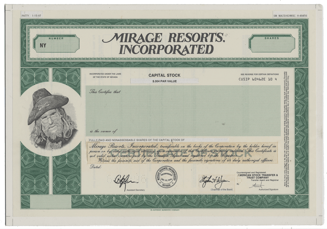Working Proof from MIRAGE RESORTS of the company's Capital Stock