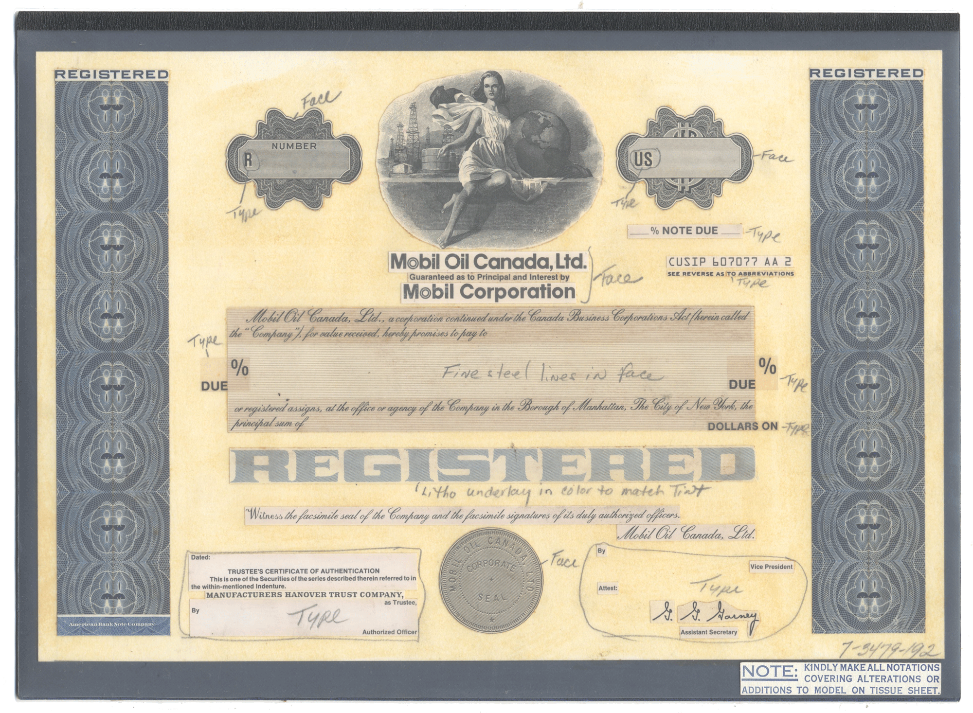 Working Proof from Mobile Oil Canada for the company's Registered Notes