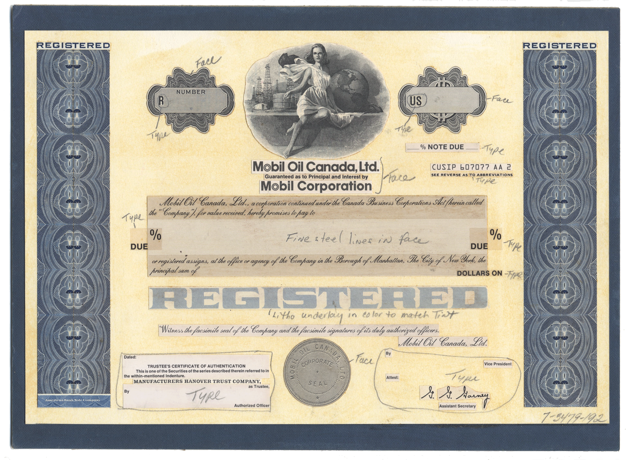 Working Proof from Mobile Oil Canada for the company's Registered Notes