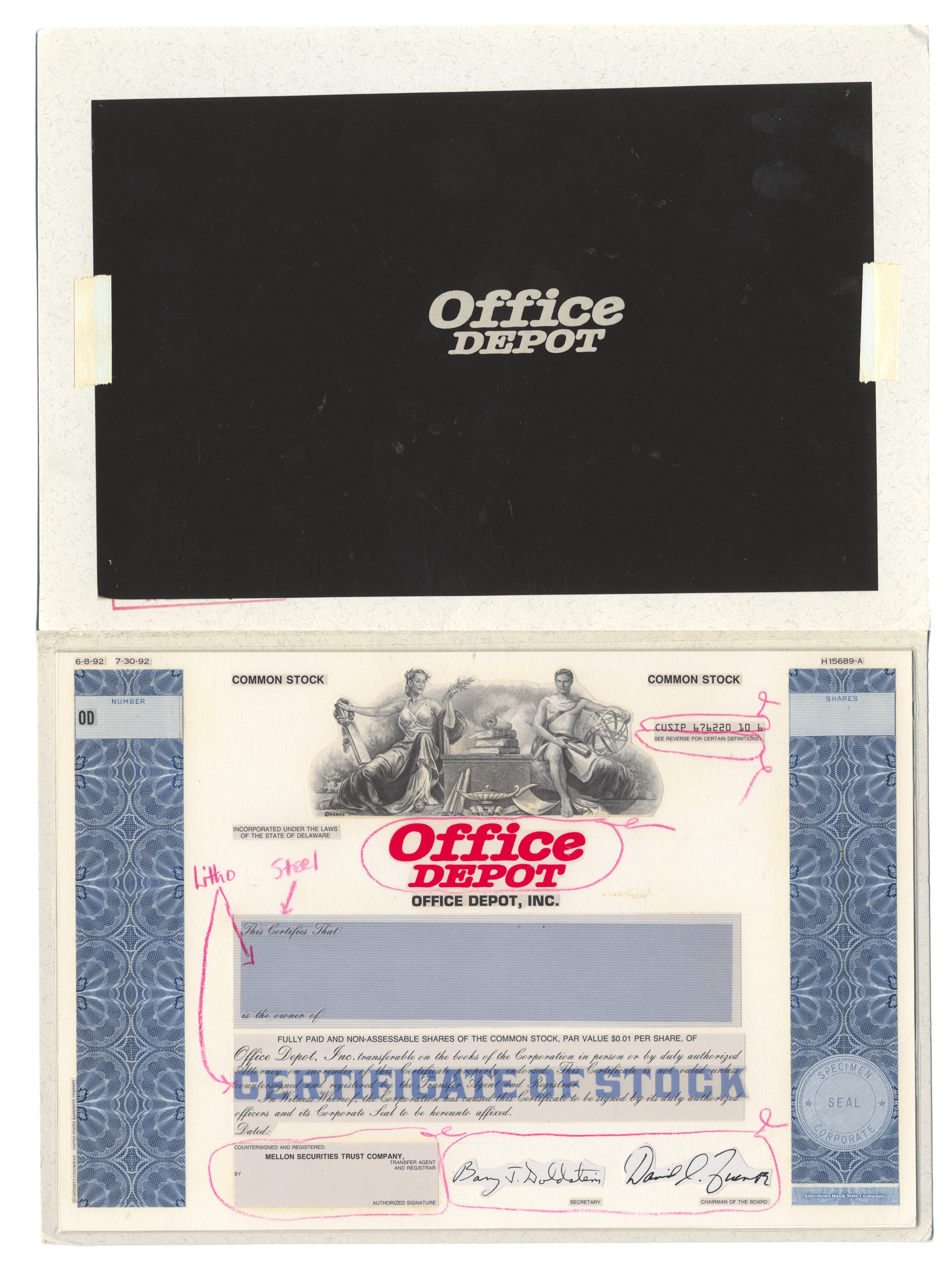 Very Rare OFFICE DEPOT Working Proof for Common Stock
