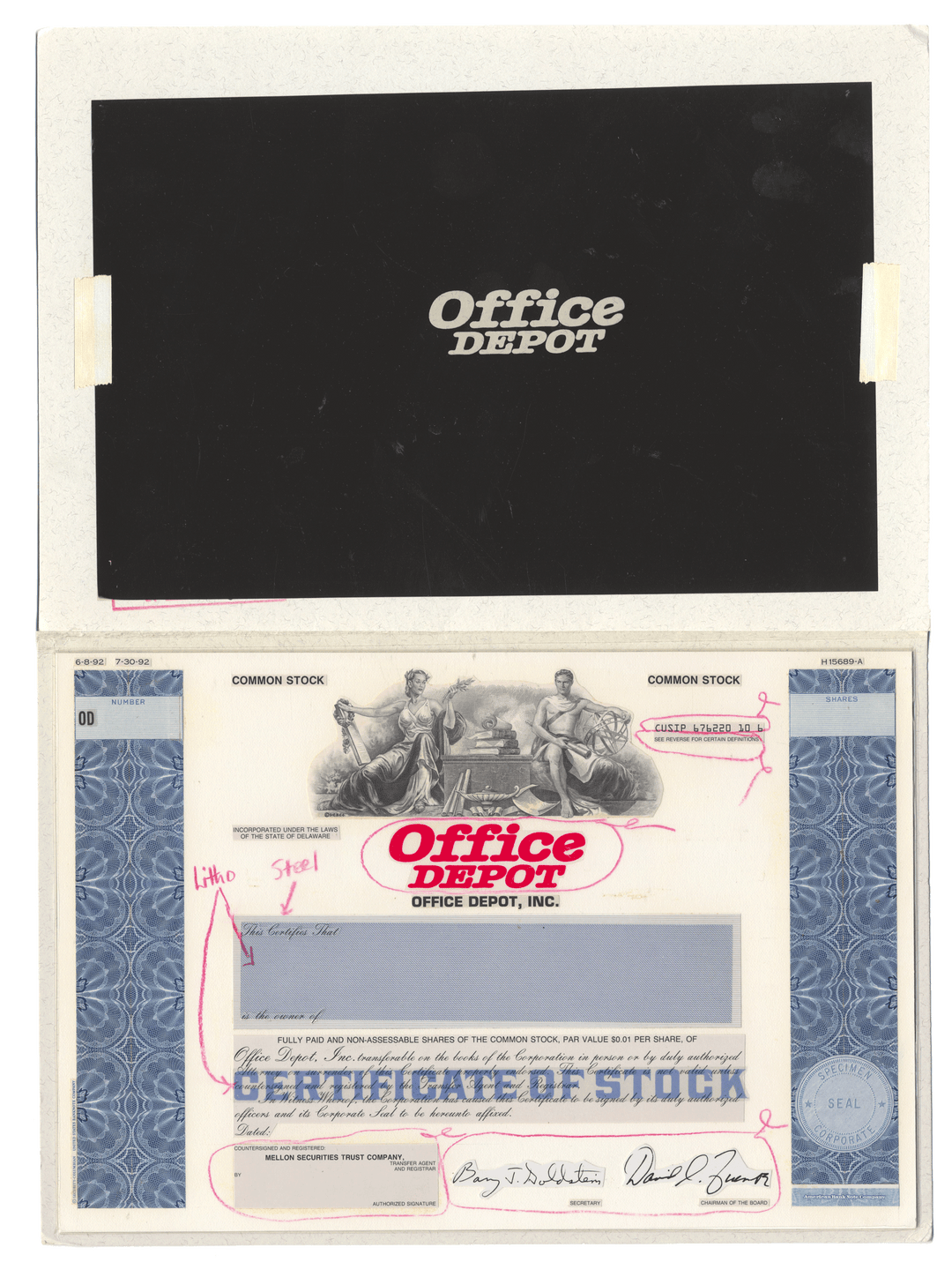 Very Rare OFFICE DEPOT Working Proof for Common Stock