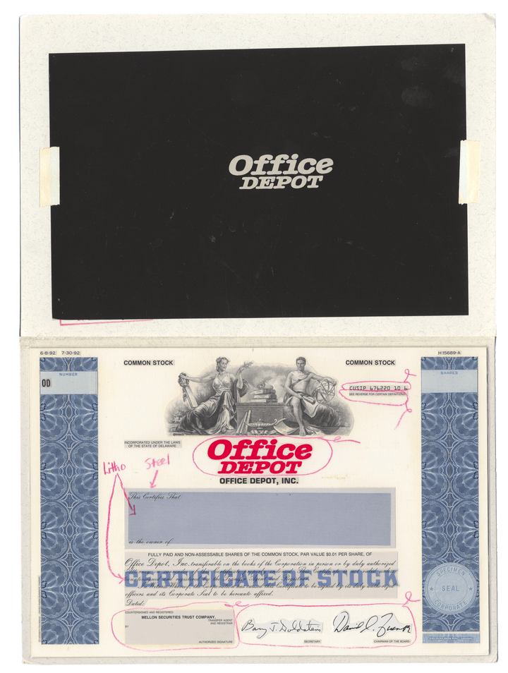 Very Rare OFFICE DEPOT Working Proof for Common Stock