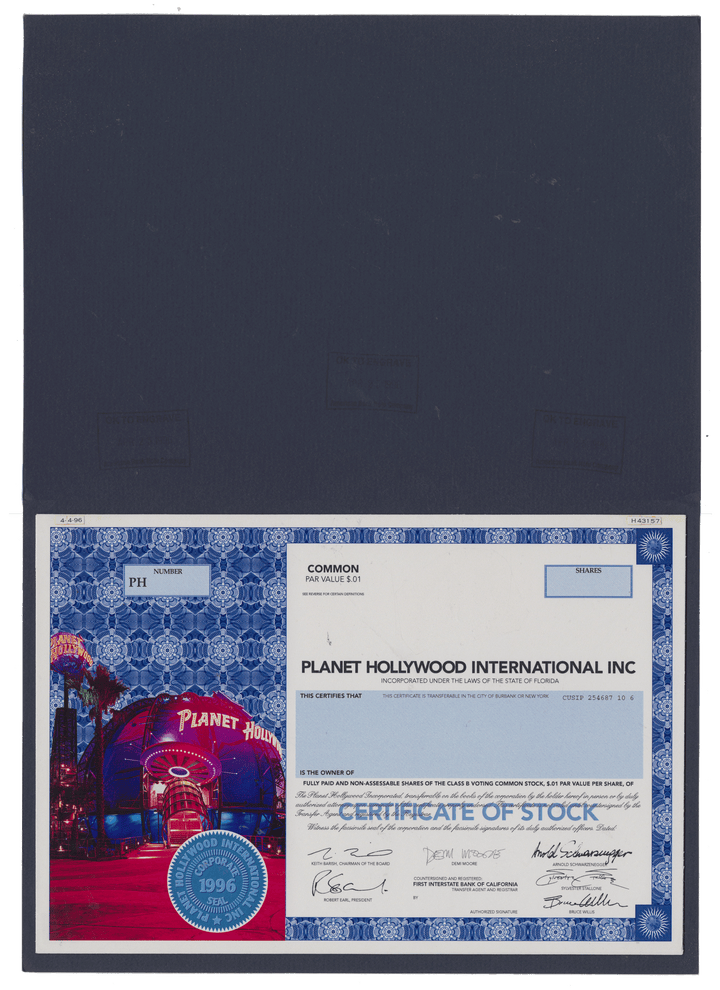 Working Proof from PLANET HOLLYWOOD of the company's Class B Voting Common Stock