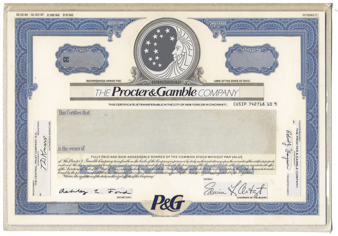Very Rare PROCTER & GAMBLE Working Proof for the company's common stock