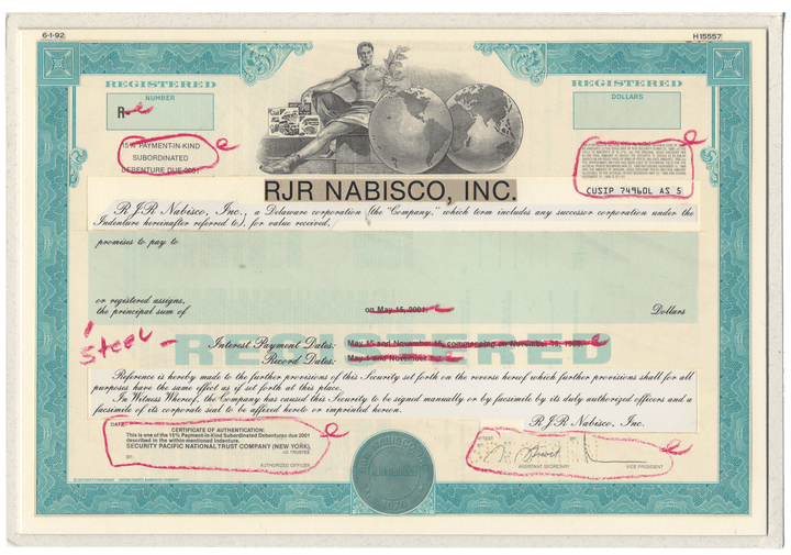rjr tobacco stock Nabisco Holdings, Inc (Tobacco) Certificate from 1990s Nos 70s Original Vintage RJ