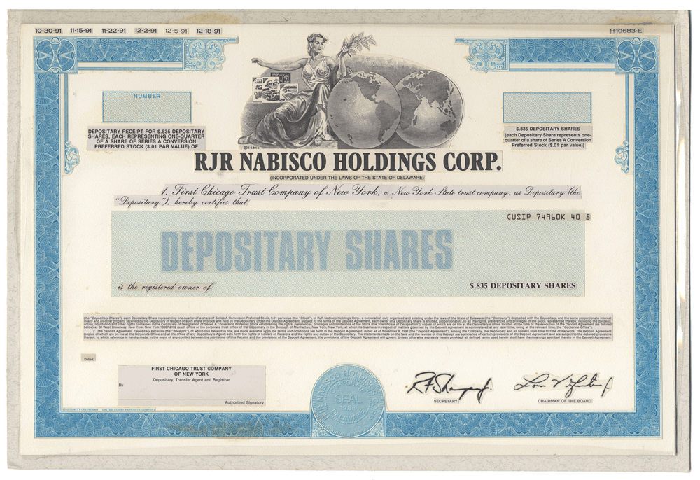 Working Proof from RJR Nabisco for the company's Depositary Shares