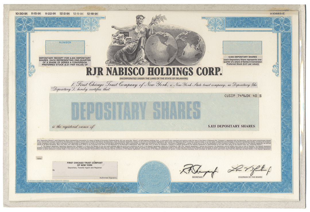 Working Proof from RJR Nabisco for the company's Depositary Shares