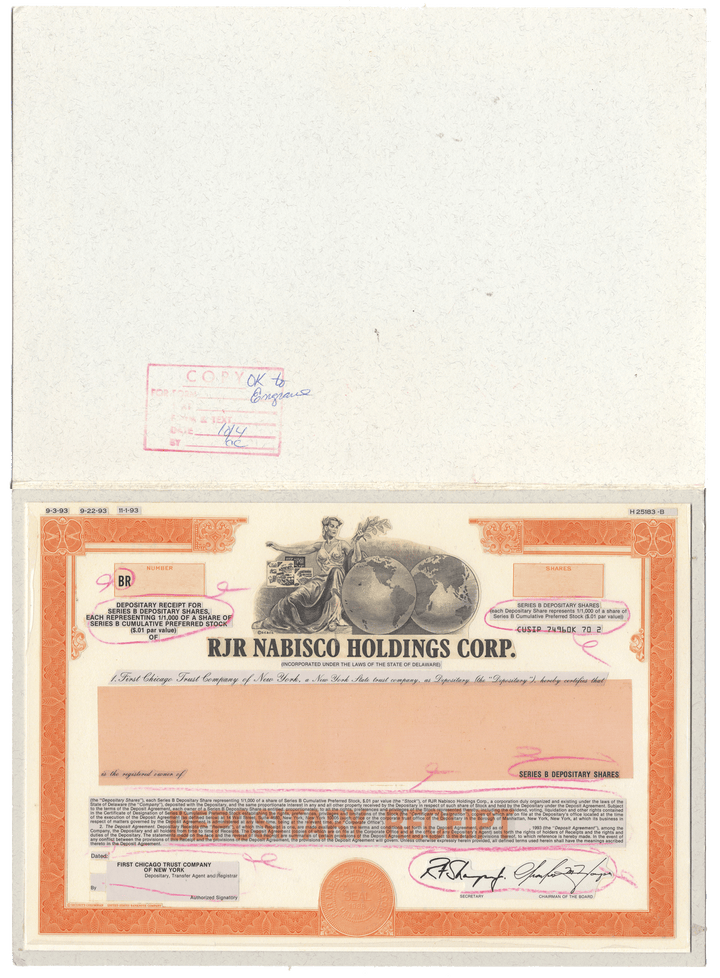 Working Proof from RJR Nabisco Holdings  for one of the company's Depositary Shares