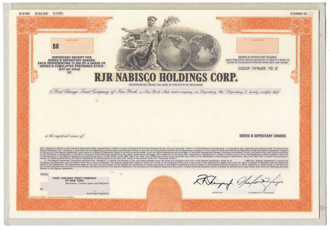 Working Proof from RJR Nabisco Holdings  for one of the company's Depositary Shares