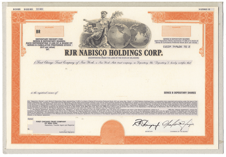 Working Proof from RJR Nabisco Holdings  for one of the company's Depositary Shares