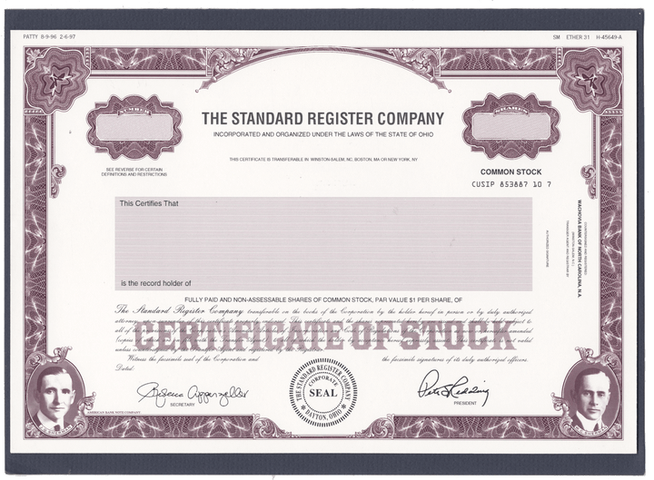 Rare STANDARD REGISTER COMPANY Working Proof