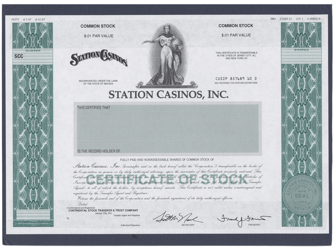 Rare STATION CASINOS Working Proof for common stock