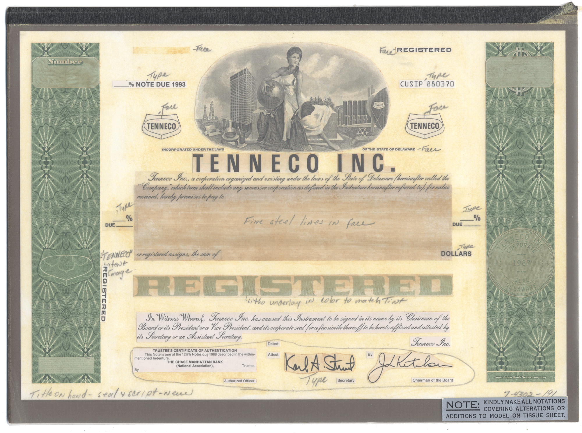 Rare working proof from Tenneco Inc