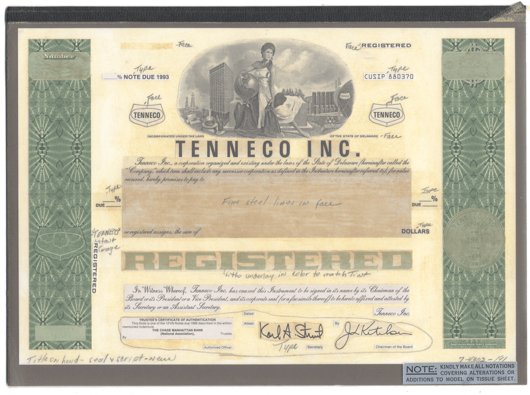 Rare working proof from Tenneco Inc