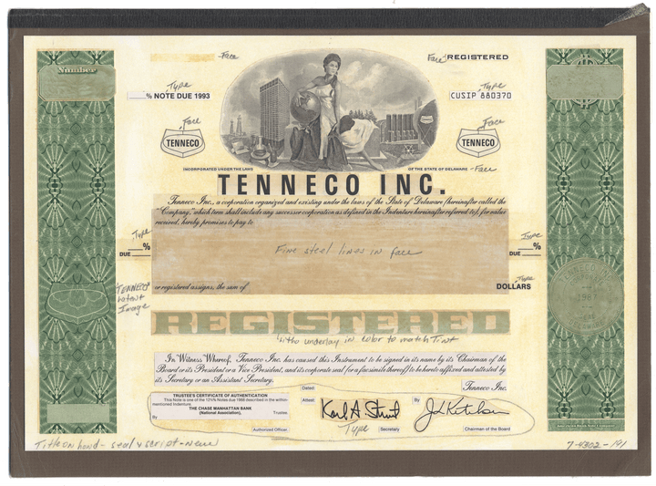 Rare working proof from Tenneco Inc