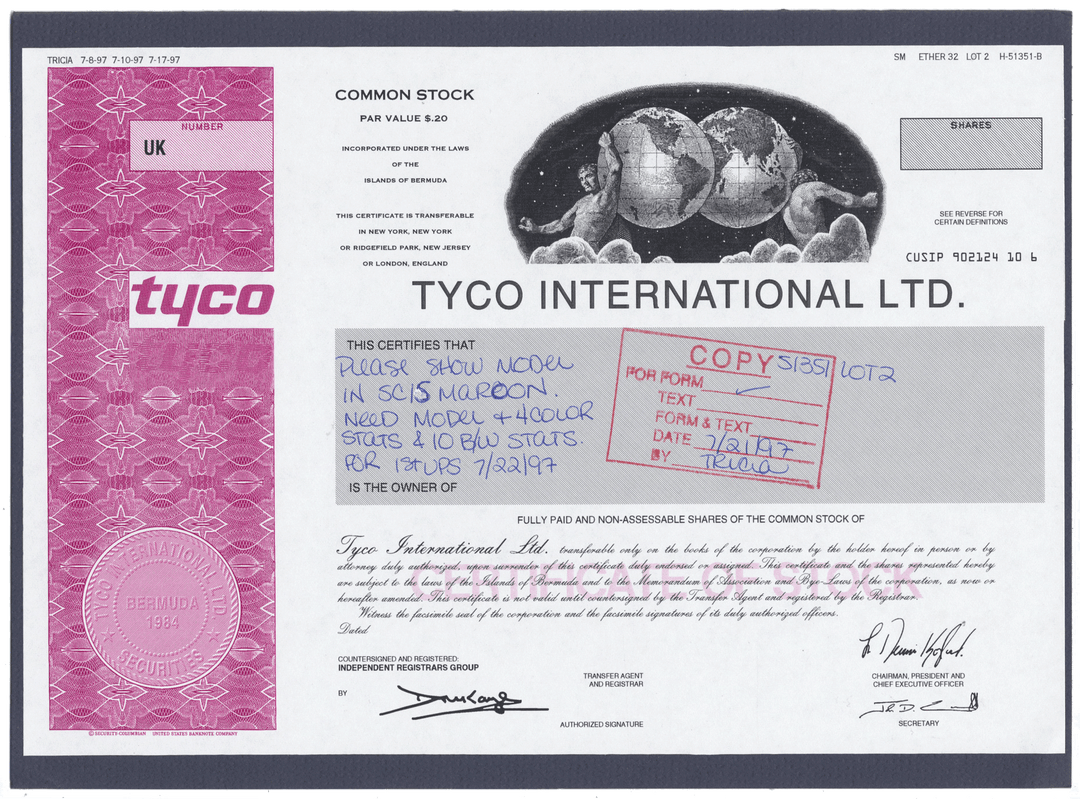 Rare Tyco International working proof