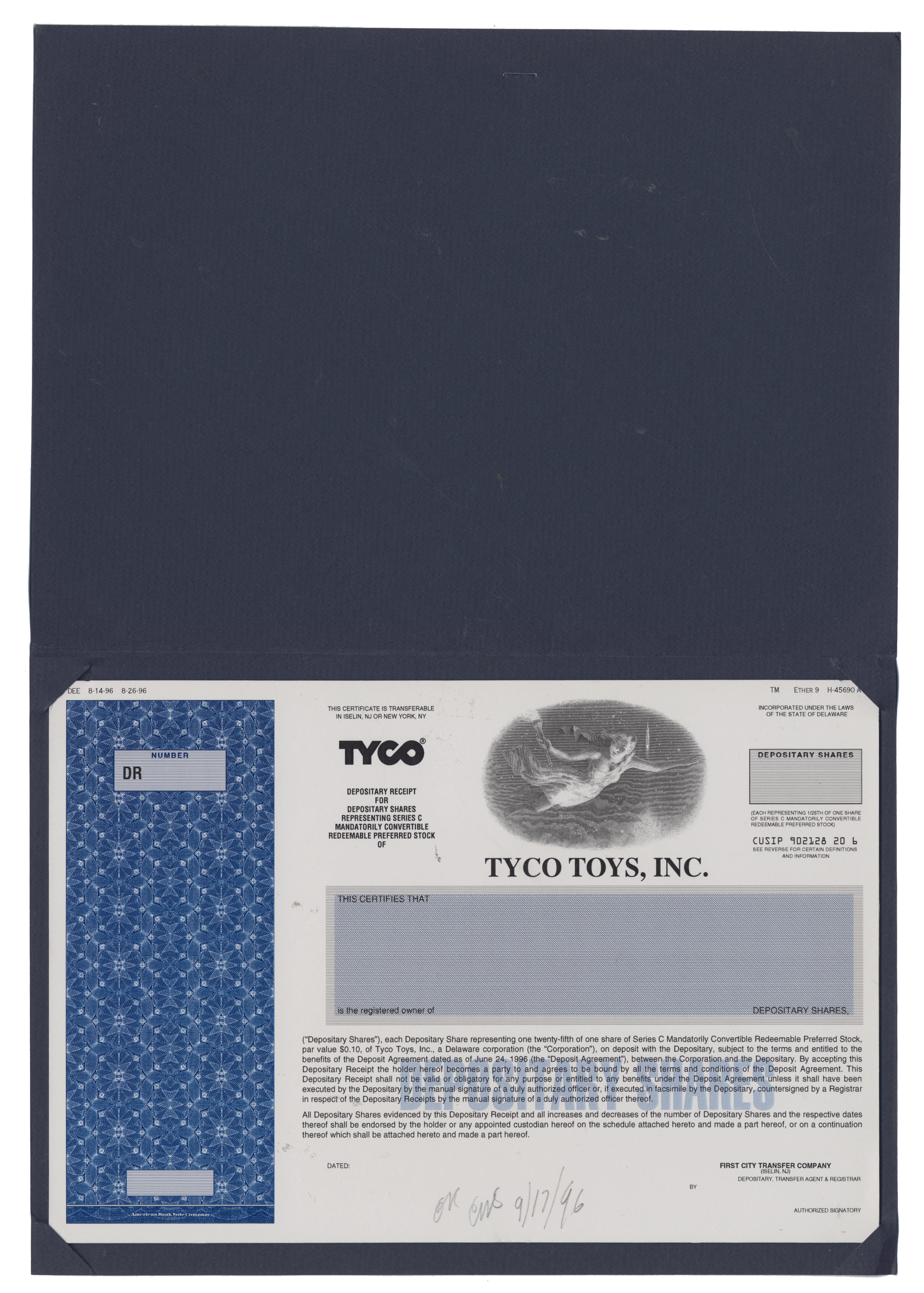 Working Proof from TYCO TOYS for the company's Depositary Shares