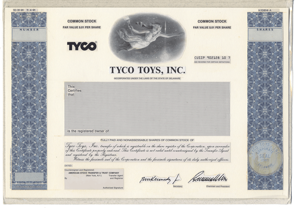 Very Rare TYCO TOYS Working Proof for common stock