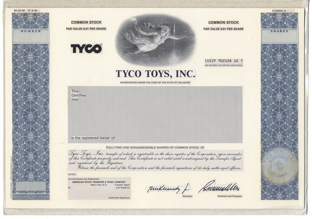 Very Rare TYCO TOYS Working Proof for common stock