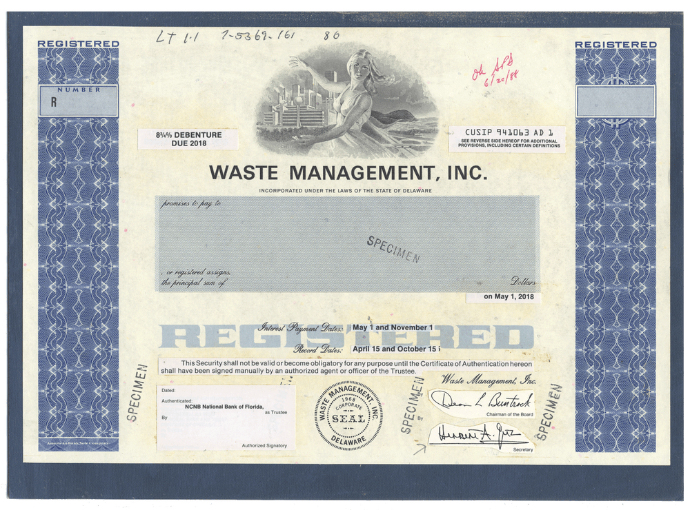 Working Proof from WASTE MANAGEMENT for the company's Common Stock