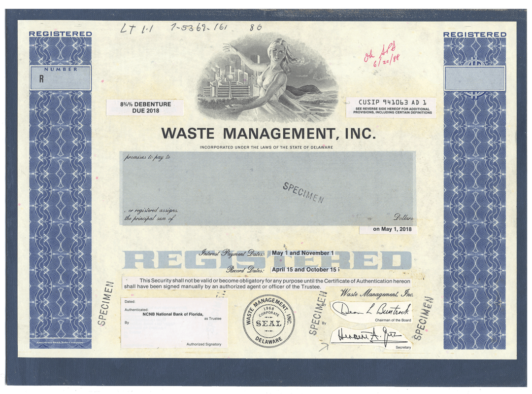 Working Proof from WASTE MANAGEMENT for the company's Common Stock