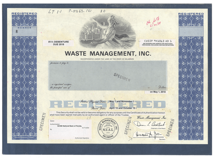 Working Proof from WASTE MANAGEMENT for the company's Common Stock