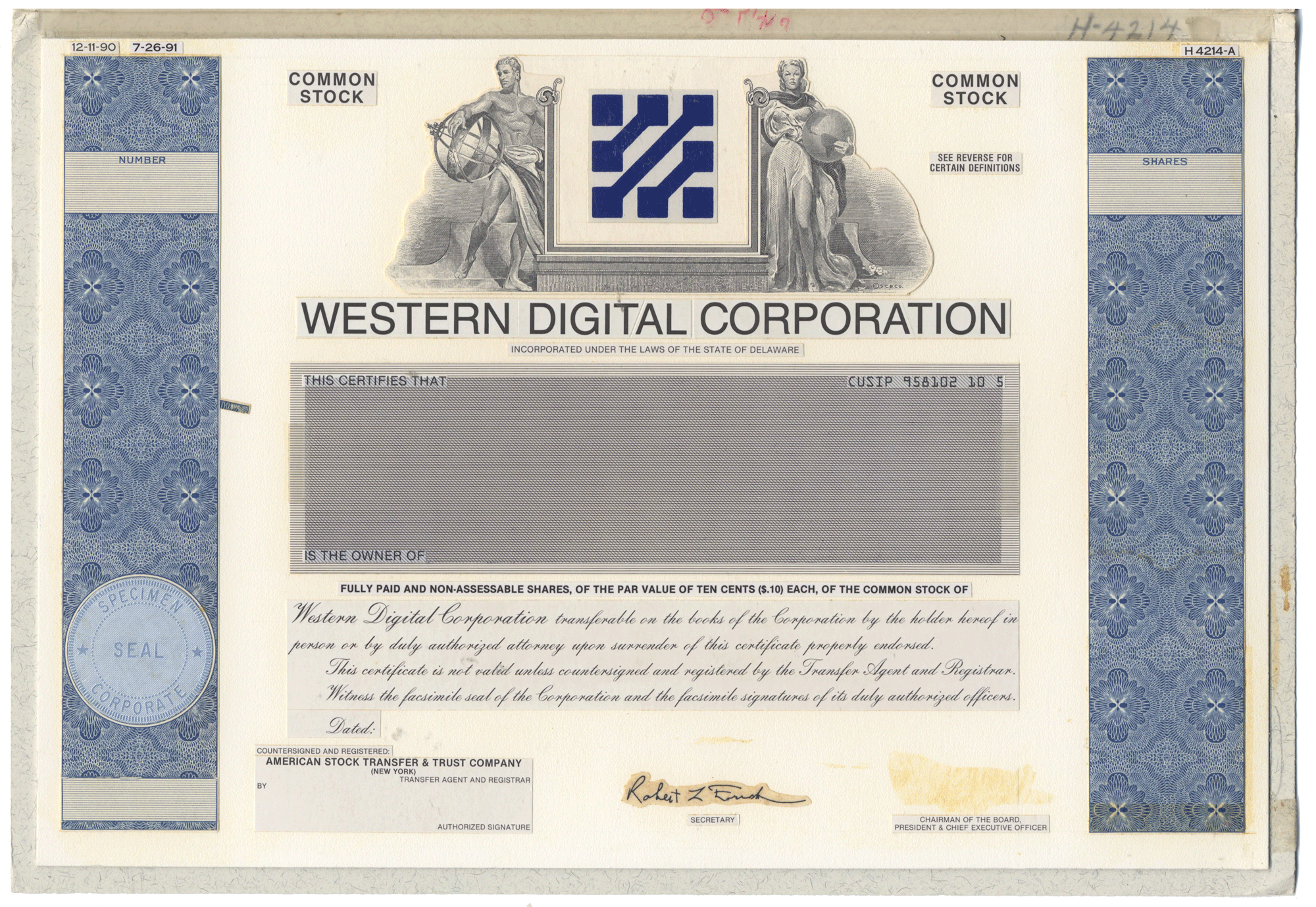 Working Proof from the Western Digital Corporpation for the company's Common Stock