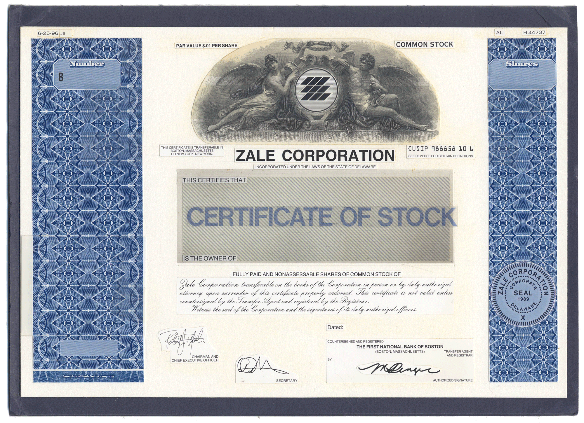 Rare ZALE CORPORATION Working Proof  for the company's common stock