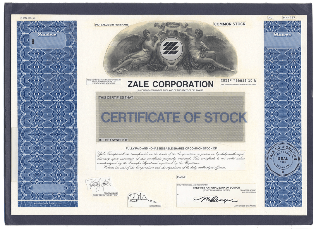 Rare ZALE CORPORATION Working Proof  for the company's common stock